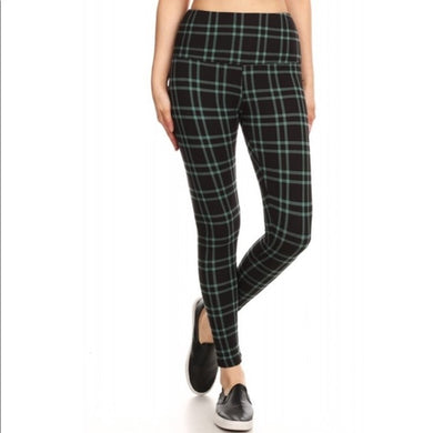 Green and Black Plaid Yoga Legging