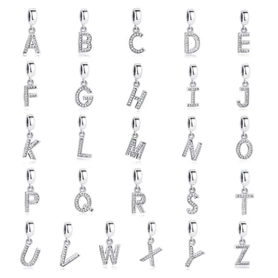 Sterling Silver Alphabet Letter A-Z Crystal Charm Bead Fit Original Pandora Charm Bracelet Necklace Authentic Jewelry