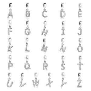 Sterling Silver Alphabet Letter A-Z Crystal Charm Bead Fit Original Pandora Charm Bracelet Necklace Authentic Jewelry