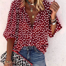 Load image into Gallery viewer, Floral Print Shirts V Neck Long Sleeve Button Tops Casual Loose Plus Size Blouse