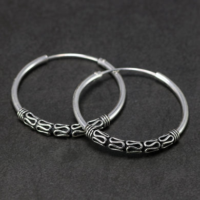 Genuine 925 Sterling Silver Women Earrings With Peace Lines