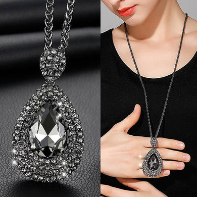 Luxury Long Chain Necklace Waterdrop Gray Crystal Necklace