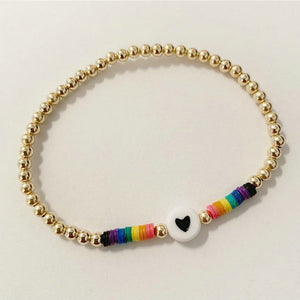 Rainbow Custom Heart Name Gold Filled Beaded Stretch Bracelets