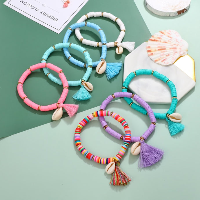 Colorful Tassel Shell Charms Bracelet for Women Rubber