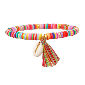 Colorful Tassel Shell Charms Bracelet for Women Rubber