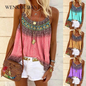 Casual Ladies Tank Top Summer Boho Print Tops