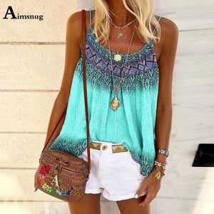 Casual Ladies Tank Top Summer Boho Print Tops