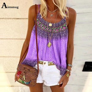 Casual Ladies Tank Top Summer Boho Print Tops