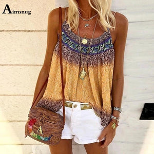 Casual Ladies Tank Top Summer Boho Print Tops