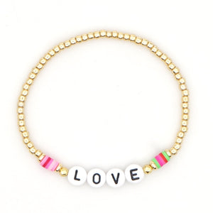 Bracelets LOVE Letter Heishi Vinyl Bracelet For Women Bohemian Femme Jewelry Gold Color Beads High Quality Armband