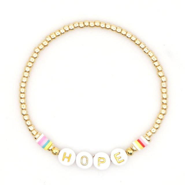 Bracelets LOVE Letter Heishi Vinyl Bracelet For Women Bohemian Femme Jewelry Gold Color Beads High Quality Armband