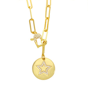 FLOLA Gold Curb Chain Heart Evil Eye Necklace Round Disc Moon Star Pendant Necklace CZ Pave Cubic Zirconia Jewelry Gifts nket15