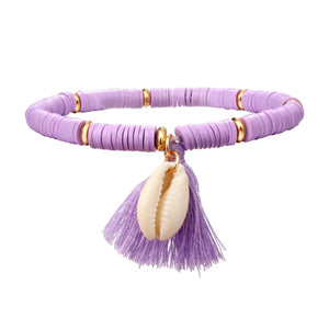 Colorful Tassel Shell Charms Bracelet for Women Rubber