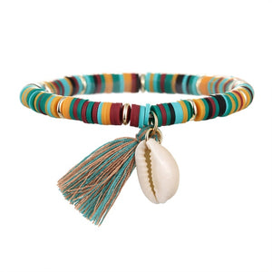 Colorful Tassel Shell Charms Bracelet for Women Rubber