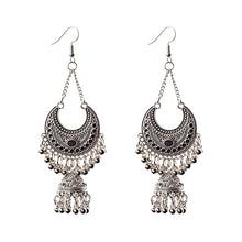 Load image into Gallery viewer, TopHanqi Gypsy Jewelry Indian Jhumka Long Small Bell Fringed Tassel Earrings Antique Ethnic Silver Alloy Drop Earrings For Women - BohoPlace 