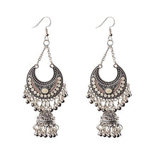 Load image into Gallery viewer, TopHanqi Gypsy Jewelry Indian Jhumka Long Small Bell Fringed Tassel Earrings Antique Ethnic Silver Alloy Drop Earrings For Women - BohoPlace 