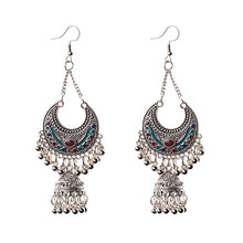 Load image into Gallery viewer, TopHanqi Gypsy Jewelry Indian Jhumka Long Small Bell Fringed Tassel Earrings Antique Ethnic Silver Alloy Drop Earrings For Women - BohoPlace 