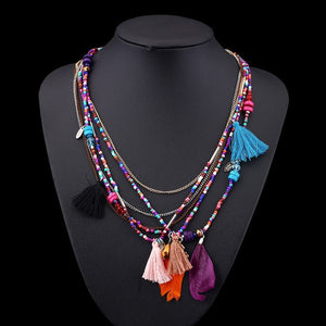 Find Me 2019 Fashion Boho Multilayer Woven Long tassel Statement Necklace Pendants Ethnic collar Choker Necklace Women Jewelry - BohoPlace 