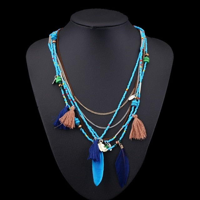 Find Me 2019 Fashion Boho Multilayer Woven Long tassel Statement Necklace Pendants Ethnic collar Choker Necklace Women Jewelry - BohoPlace 