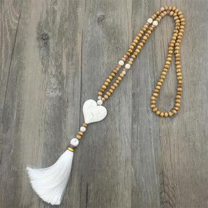 Heart Shape Boho White Tassels Collar Necklace - BohoPlace 